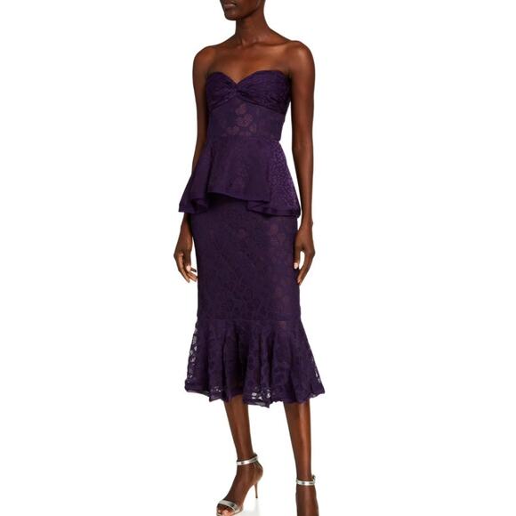 Flor et. al Dresses & Skirts - Flor et. al Purple Lace Strapless Peplum Midi Dress Evening Gown Women's Size 8